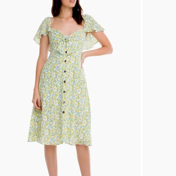 ASTR the Label Rachelle A-Line Midi Dress Lemon Drop Size M REVOLVE SOLD OUT NWT - Picture 1 of 11